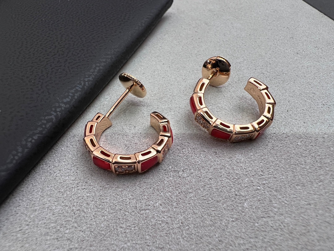 BVLGARI SERPENTI CARNELIAN PINK GOLD EARRINGS