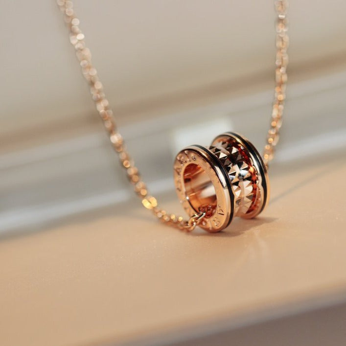 BVLGARI ZERO 1 ROCK PEDANT PINK GOLD BLACK NECKLACE