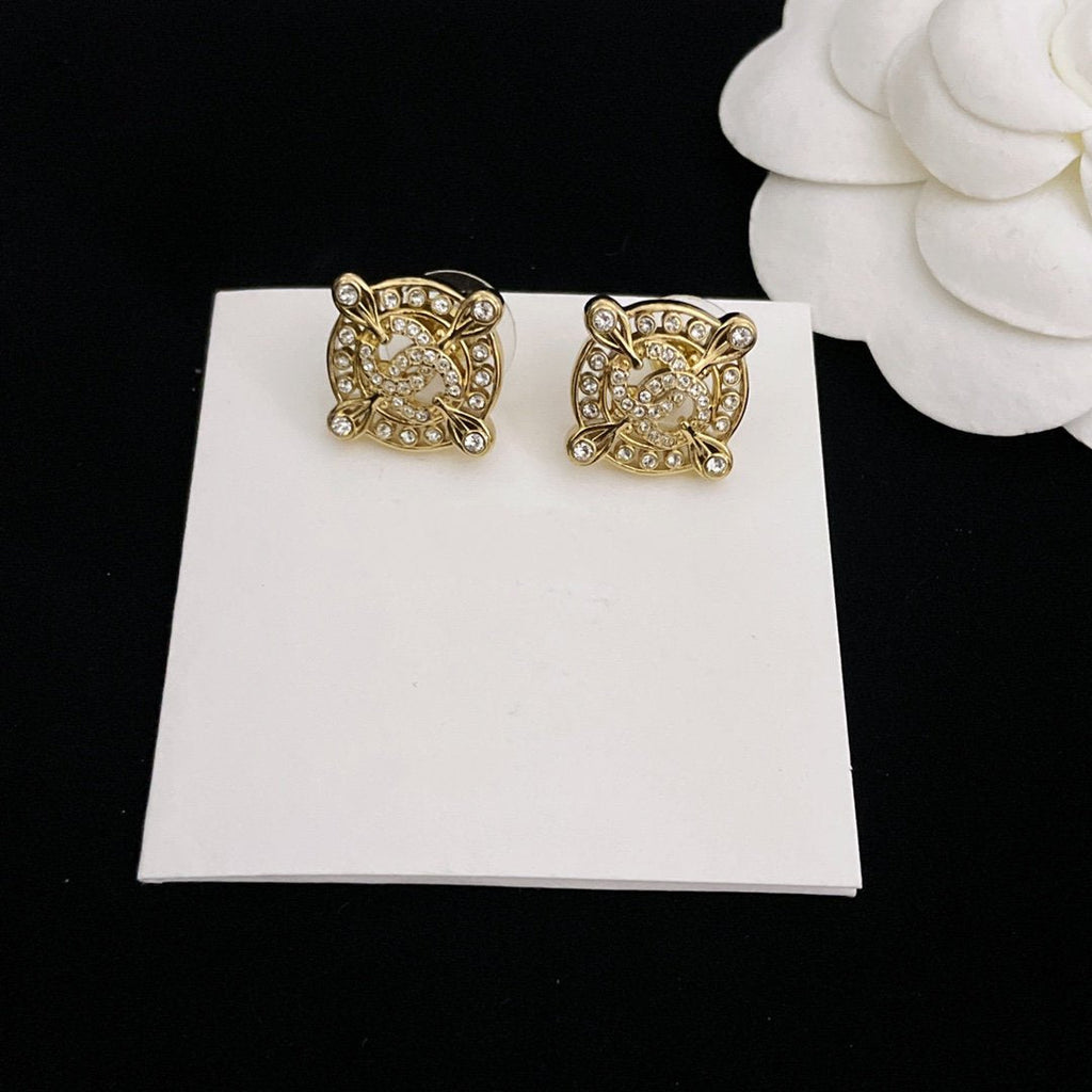 Chanel Double C Circle Gold Stud Earrings