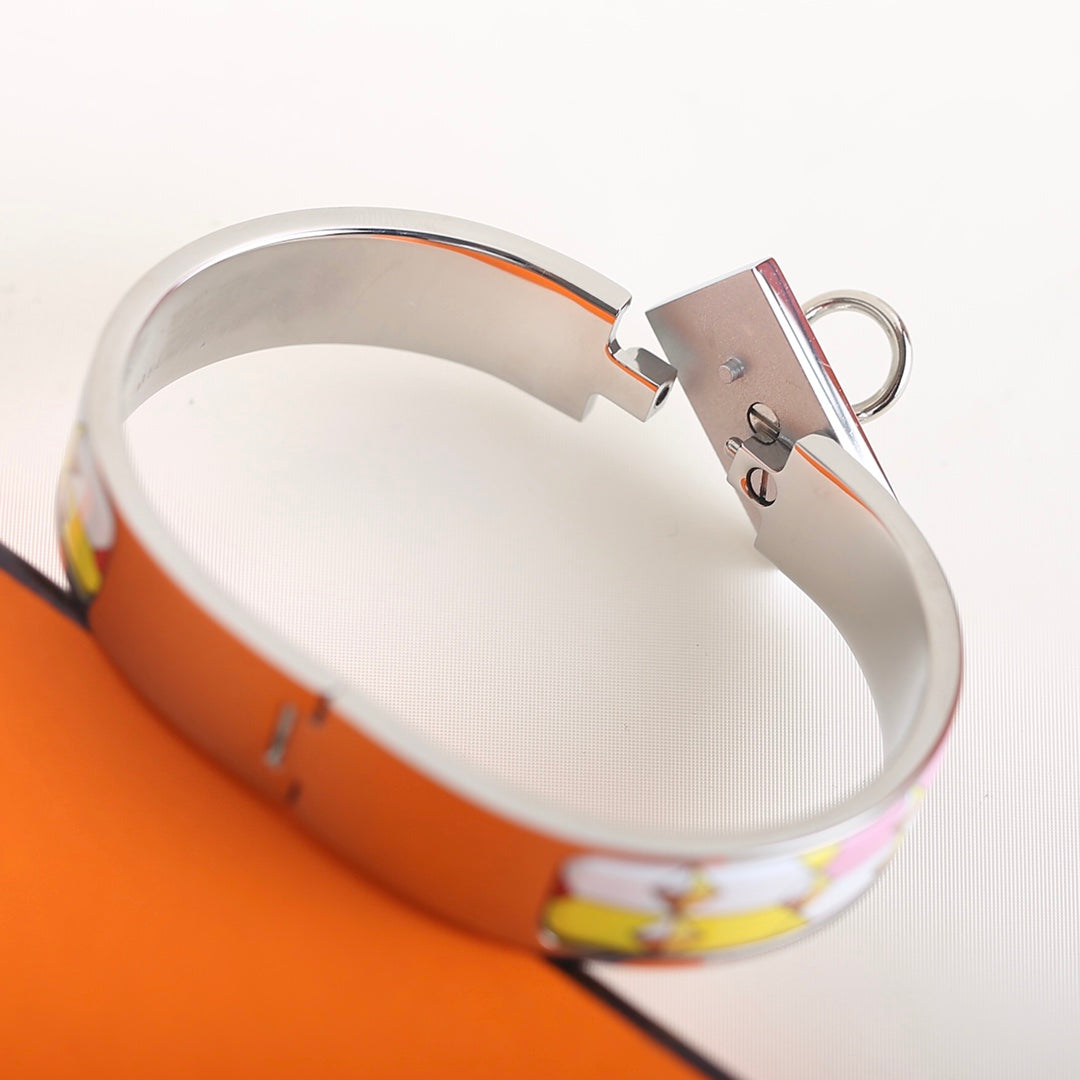 HERMES CLIC ANNEAU YELLOW PINK AND ORANGE BRACELET