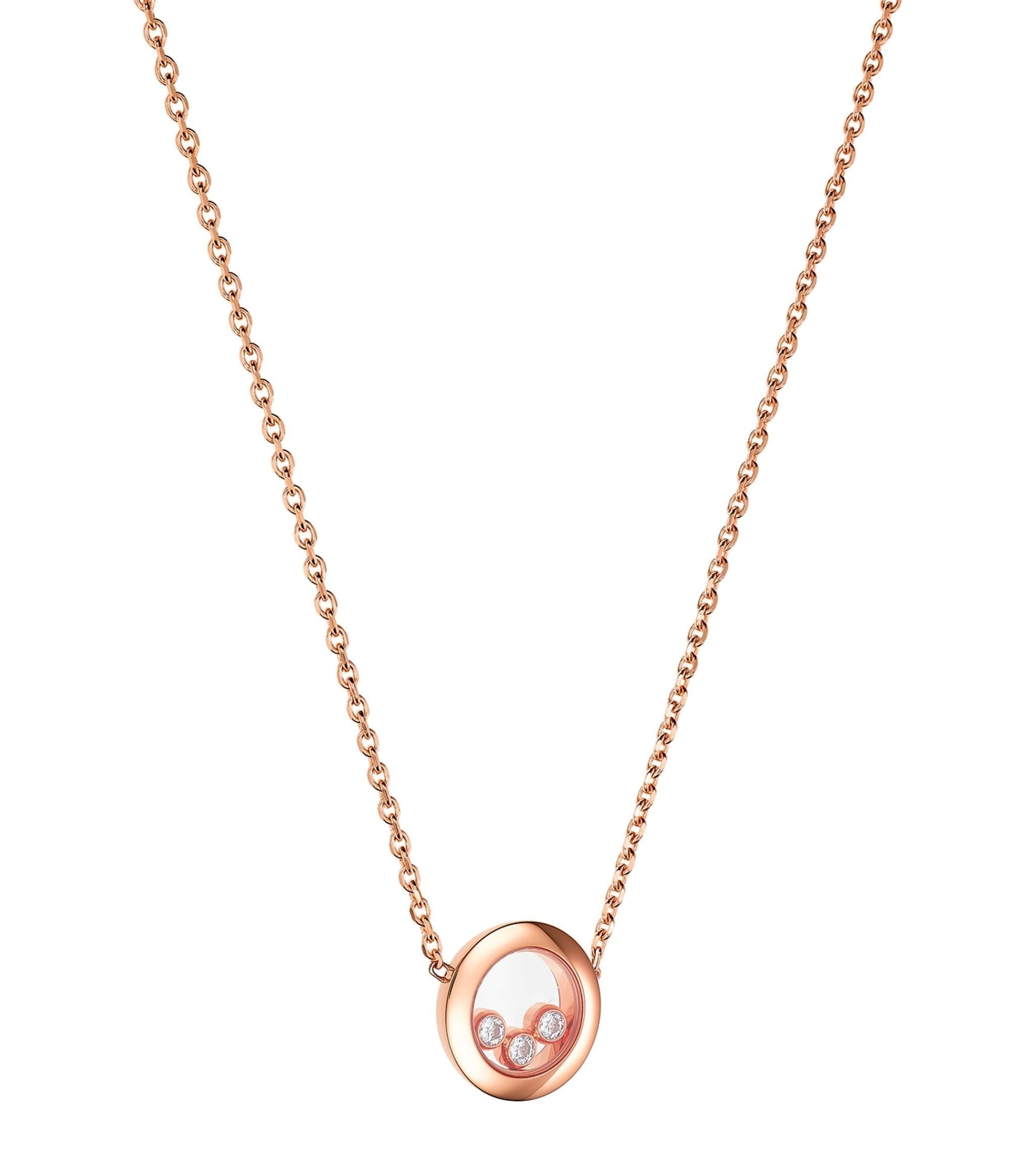 CHOPARD HAPPY PEDANT PINK GOLD 3 DIAMOND NECKLACE