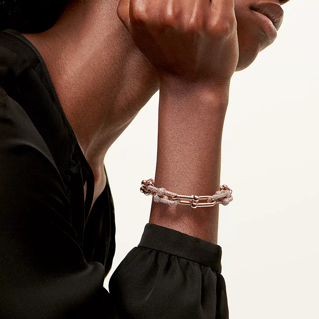 TIFFANY HARDWEAR LARGE LINK PINK GOLD PAVED DIAMOND BRACELET