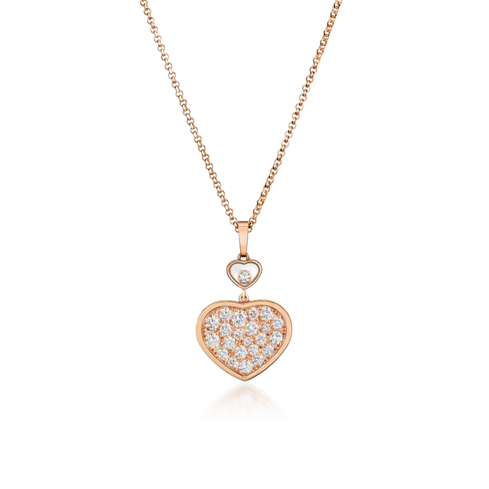 CHOPARD HAPPY HEART NECKLACE PINK GOLD FULL DIAMOND
