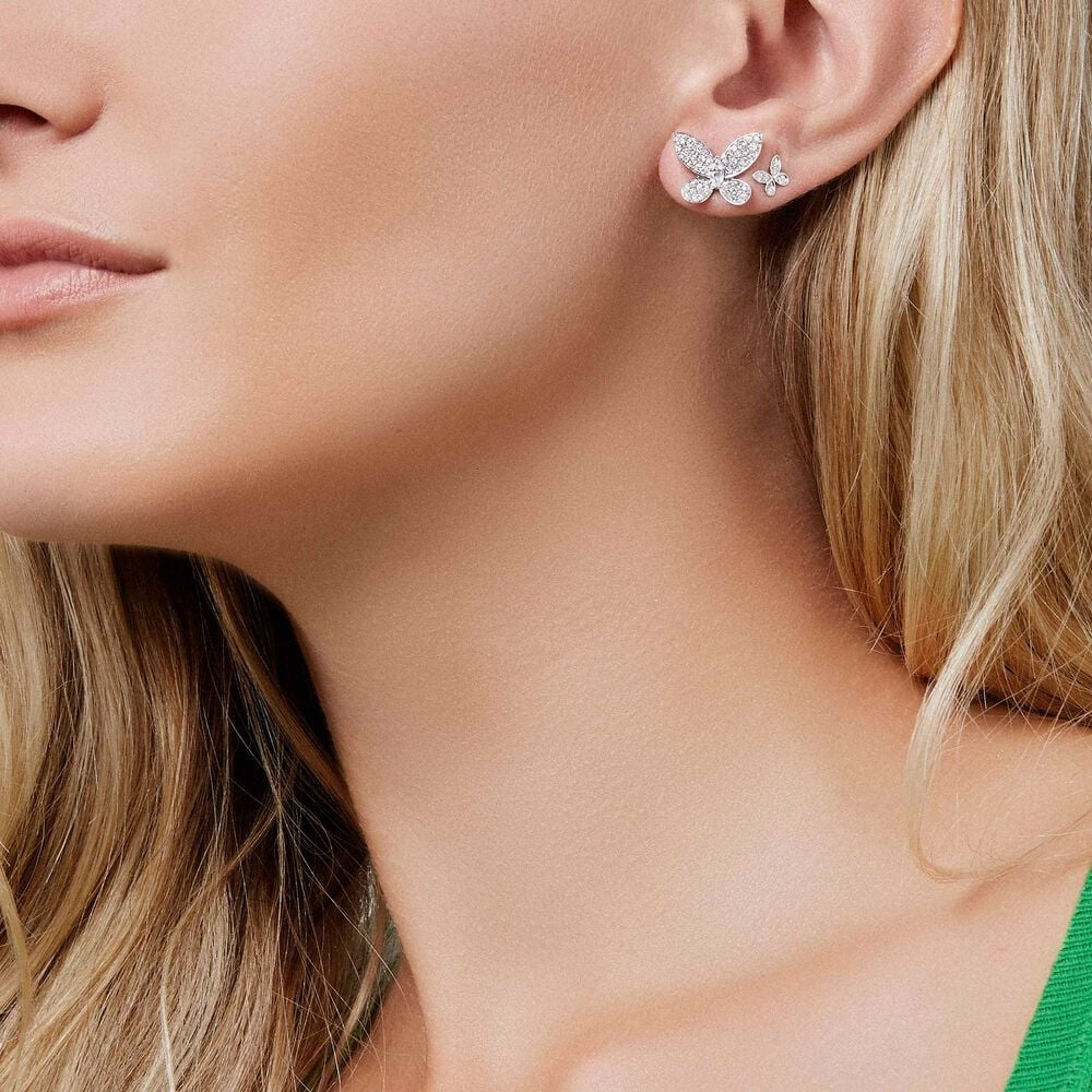 GRAFF BUTTERFLY SILVER DIAMOND PAVED PETITE STUD EARRINGS