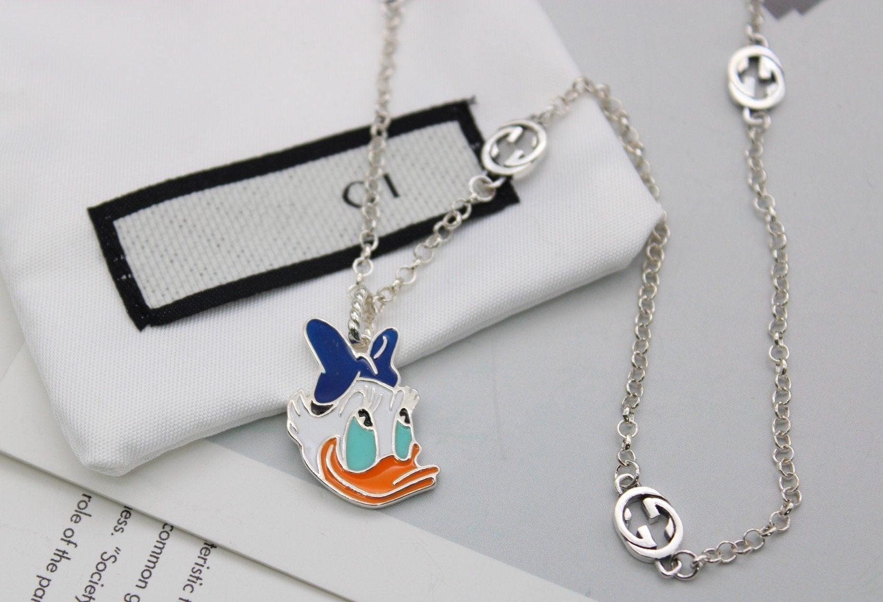GUCCI GG DONALD DUCK DOUBLE G STERLING SILVER NECKLACE