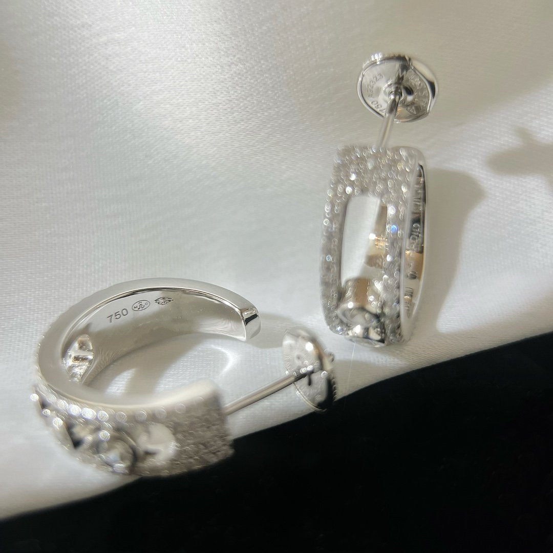 MESSIKA CREOLES MOVE PAVED SILVER DIAMONDS EARRINGS