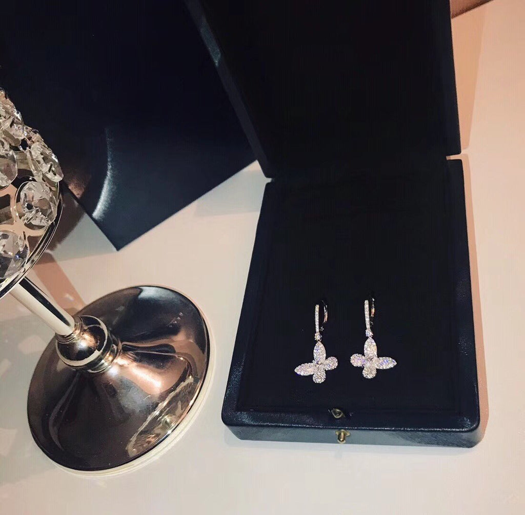 GRAFF BUTTERFLY SILVER DIAMOND PAVED DROP EARRINGS