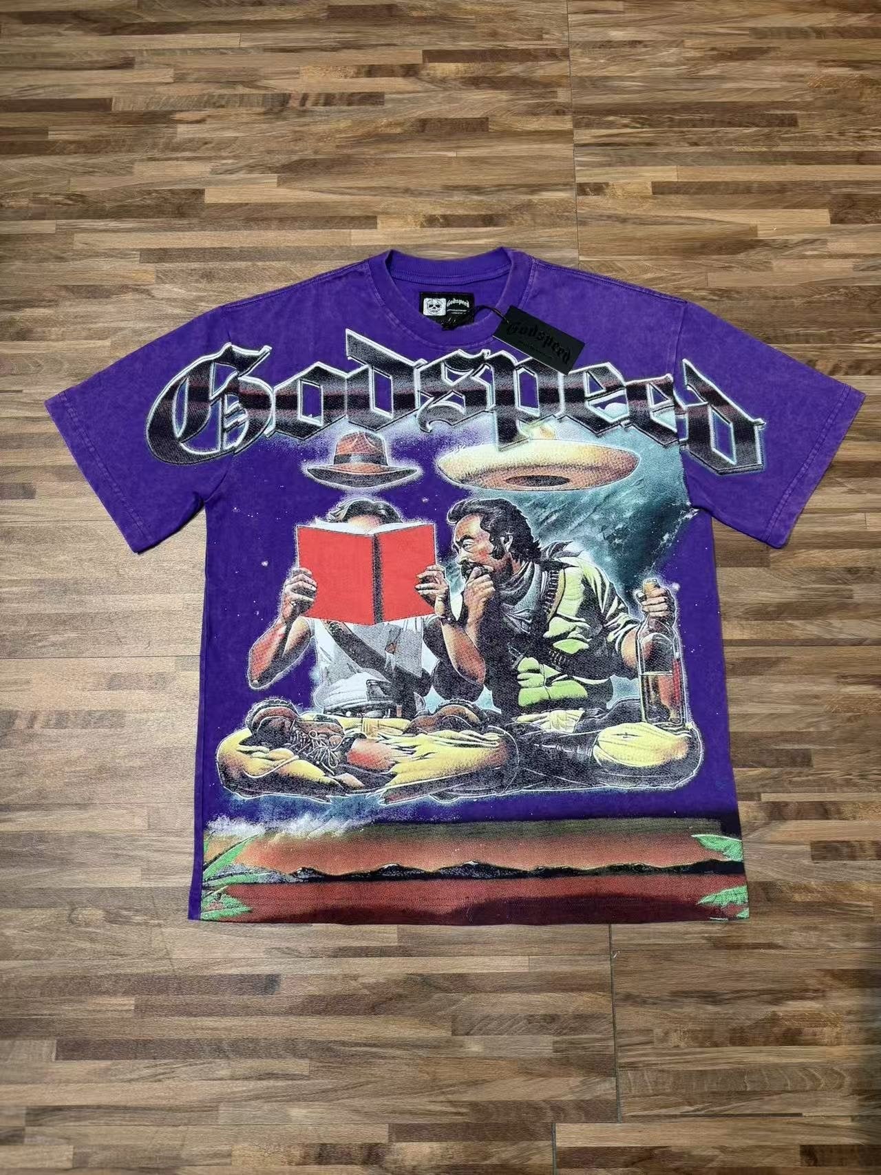 Godspeed Washed Purple Front Graphic Short-Sleeve T-Shirt — front