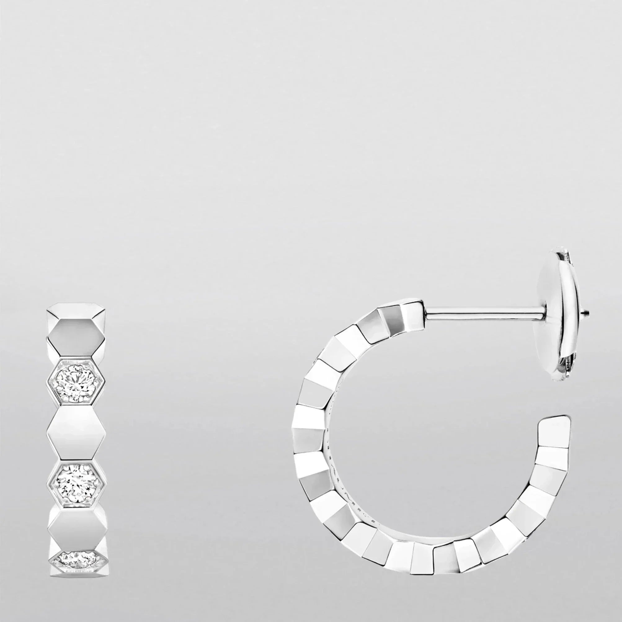 CHAUMET HONEE SILVER DIAMOND HOOP EARRINGS