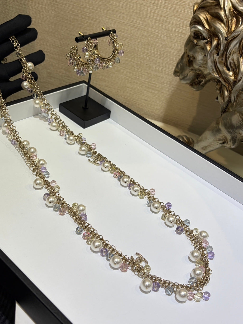 Chanel 2026 Colored Crystal Pearl Double C Long Necklace