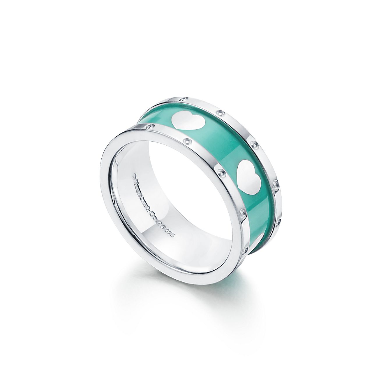 TIFFANY HEART BLUE ENAMEL SILVER RING