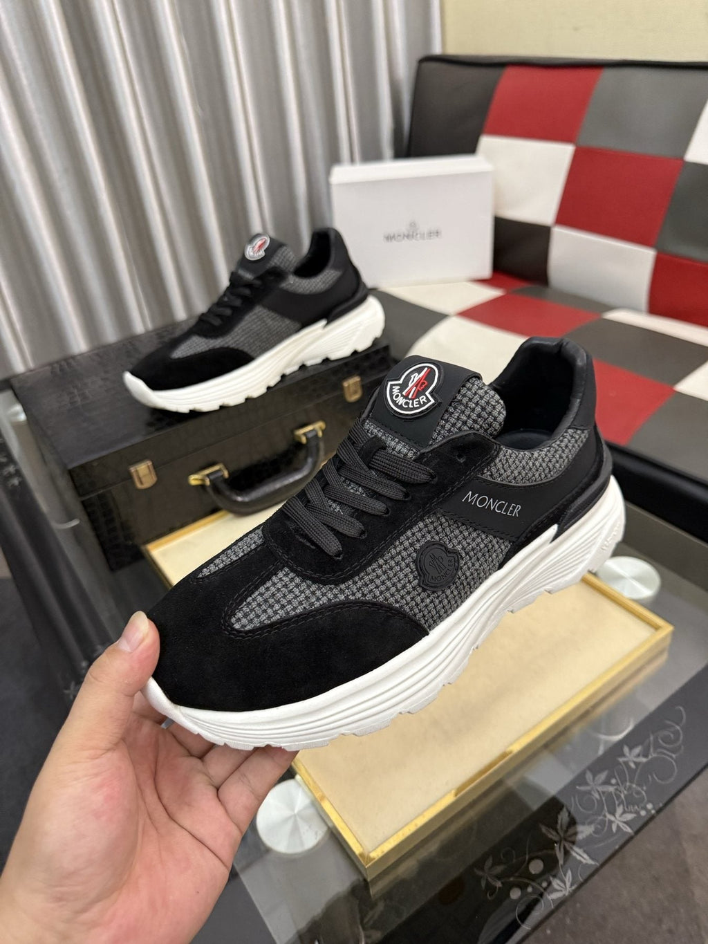 Moncler Mesh-Panel Chunky Sole Sneakers — model