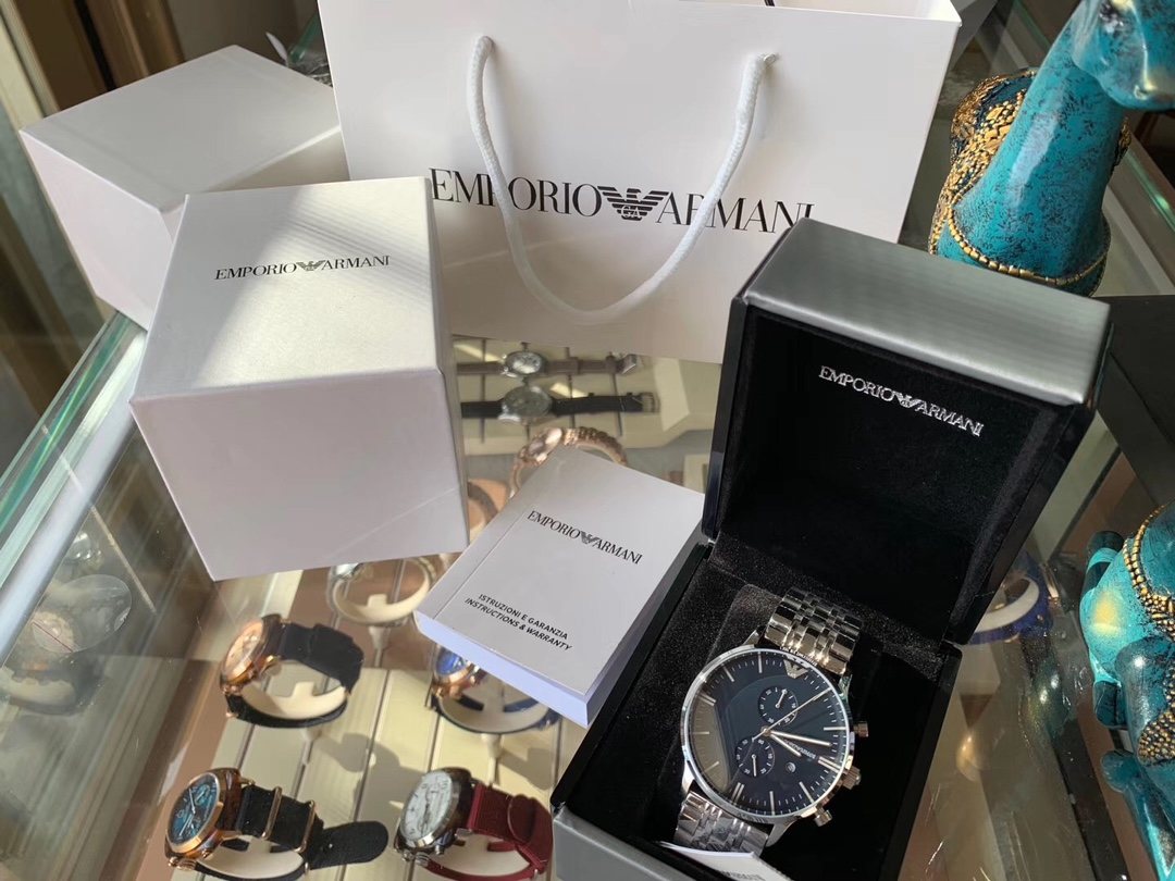 EMPORIO ARMANI Blue Dial Chronograph Watch — front