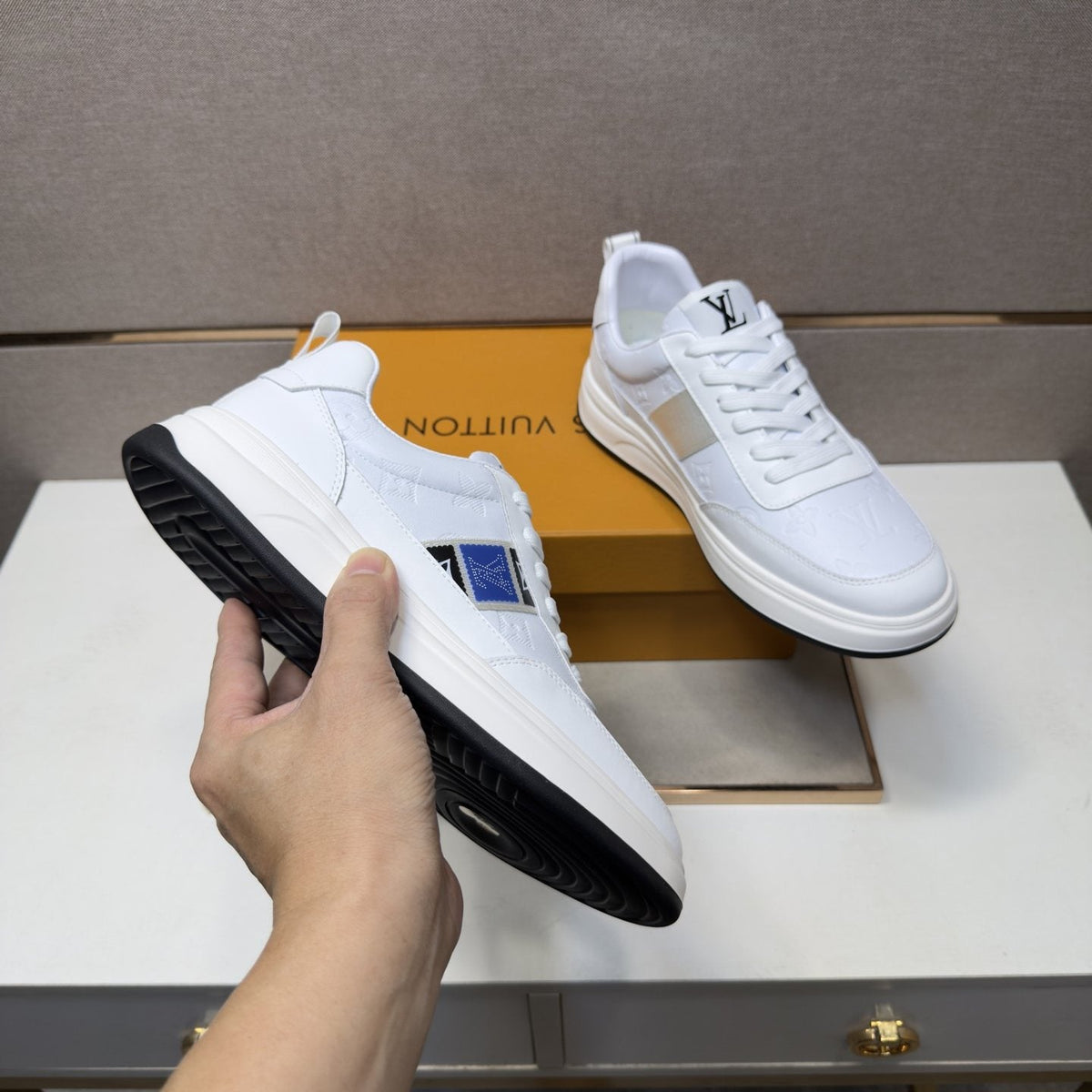 Louis Vuitton Blue-Accent Low-Top Sneakers — model