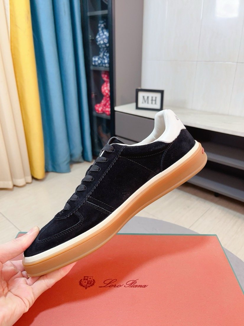 Loro Piana Contrast-Heel Lace-Up Sneakers — side