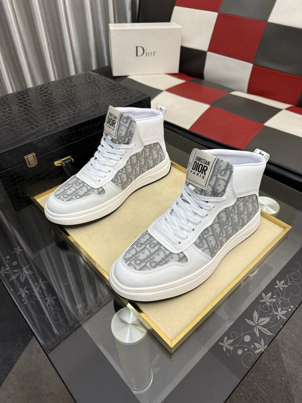Dior Patterned High-Top Sneakers — front