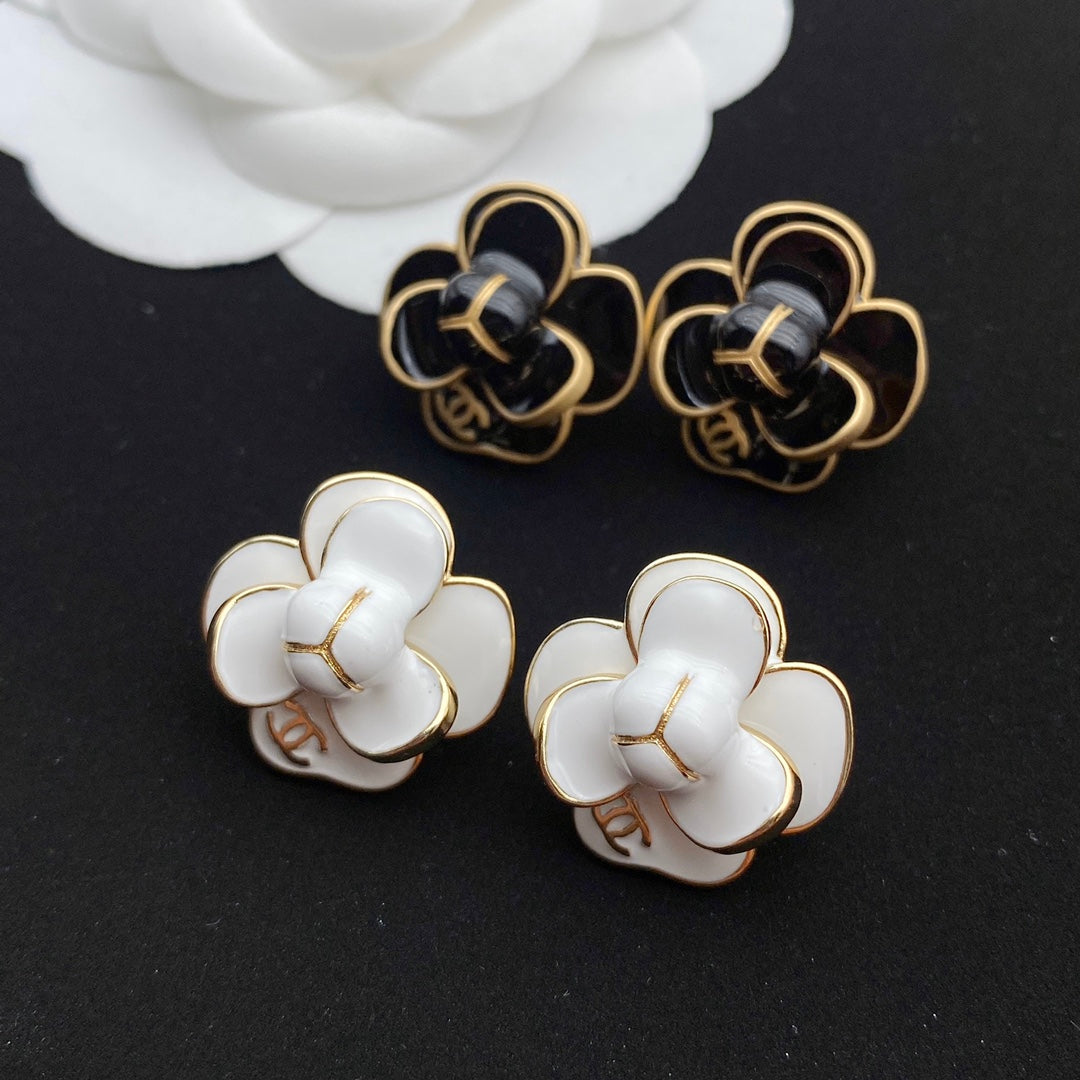 Chanel Double C New Camellia Gold Earrings